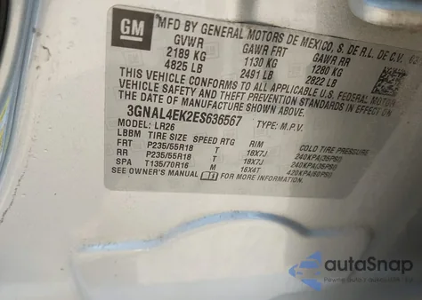 2014 Chevrolet Captiva Sport Ltz z USA, uszkodzony, nr VIN 3GNAL4EK2ES636567